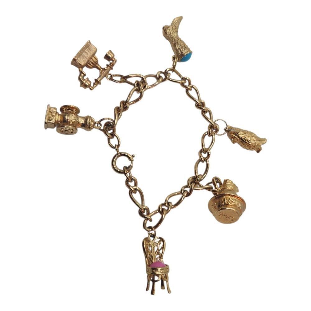 Vintage Avon Home Sweet Home Charm Bracelet Gold Tone Furniture House Charms